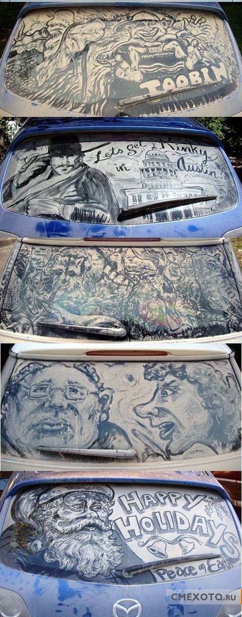 Рисунки на пыльных авто (3 фото)
